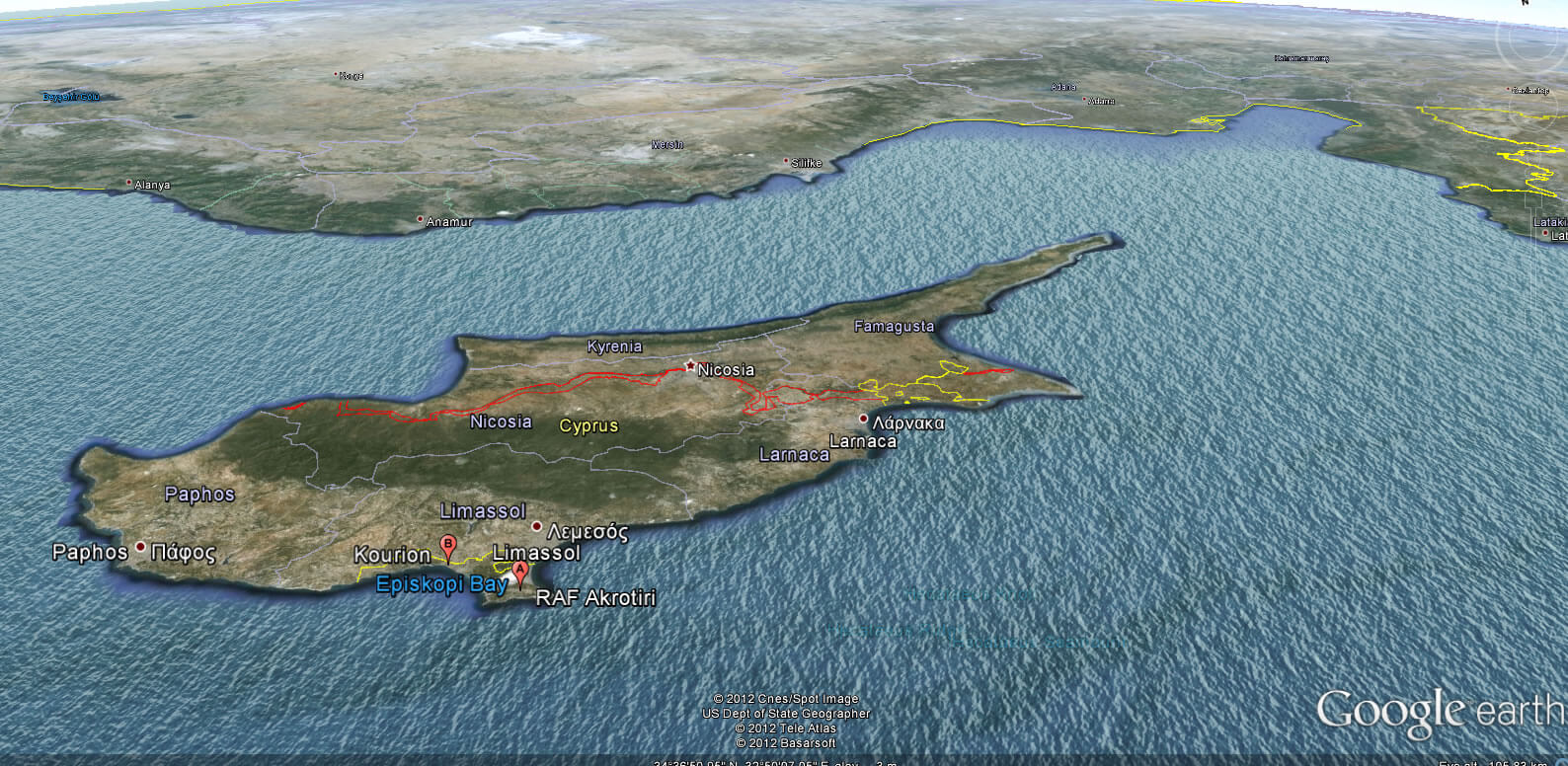 Akrotiri and Dhekelia Earth Map